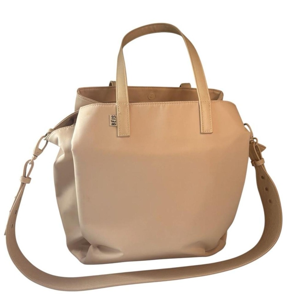 BÉIS Work Tote Beige Laptop Bag Travel Tote Crossbody Vegan Leather